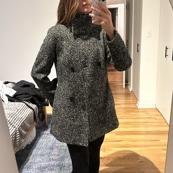 Calvin Klein Tweed Wool Winter Coat with Belt, Black and White Marled, Size XS/S - Picture 6 of 13